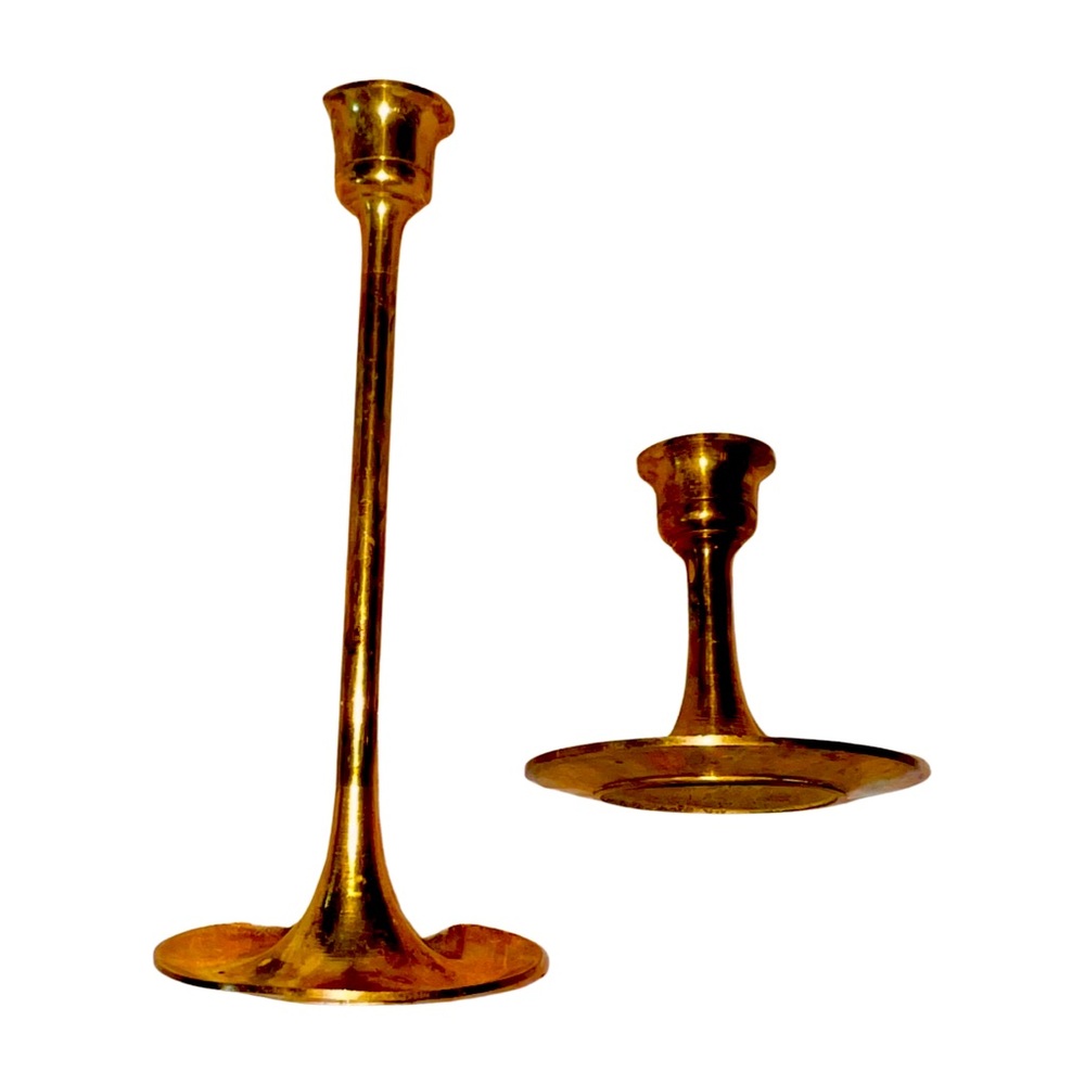 Two brass candle sticks holders holiday treasure centerpiece classy candlebra